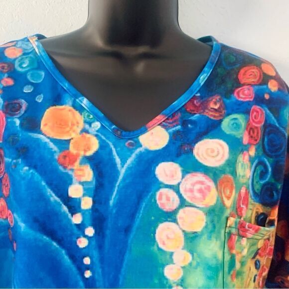 Unbranded multicolored Abstract Print V-Neck Short Sleeve T-shirt Size Small - Picture 2 of 9